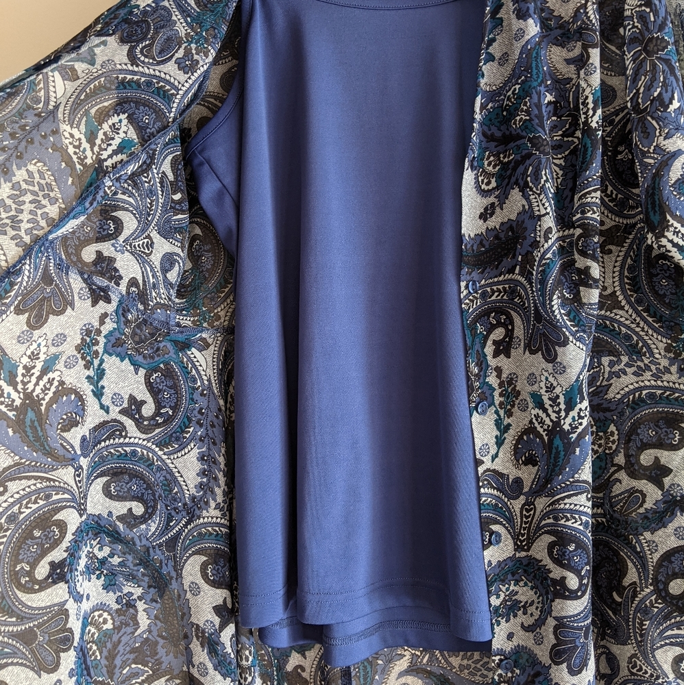 Cleo Petite - navy paisley buttoned shirt & camisole set - Picture 4 of 8